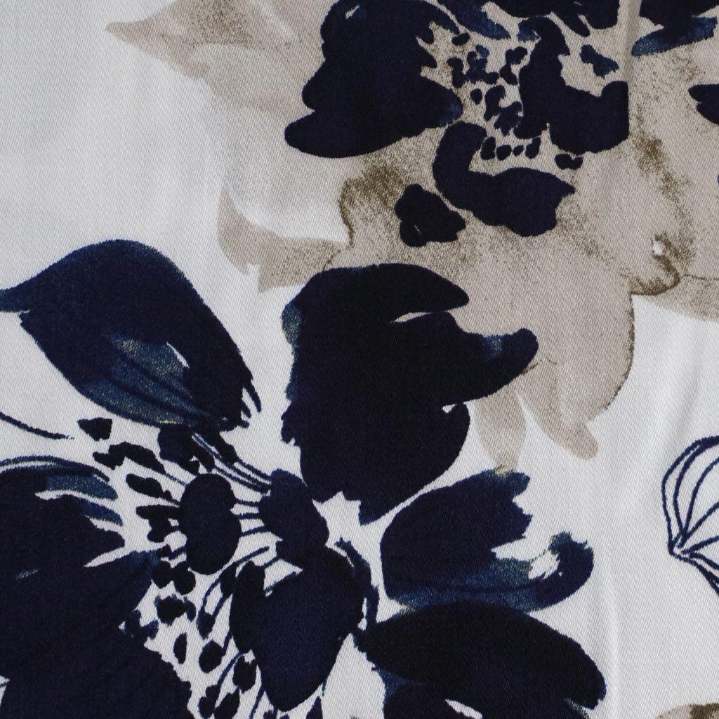 Viskose Druck Satin Blüten creme blau beige